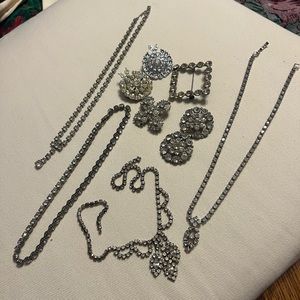 Lot Of Vintage Silver Rhinsetone Costume Jewlery